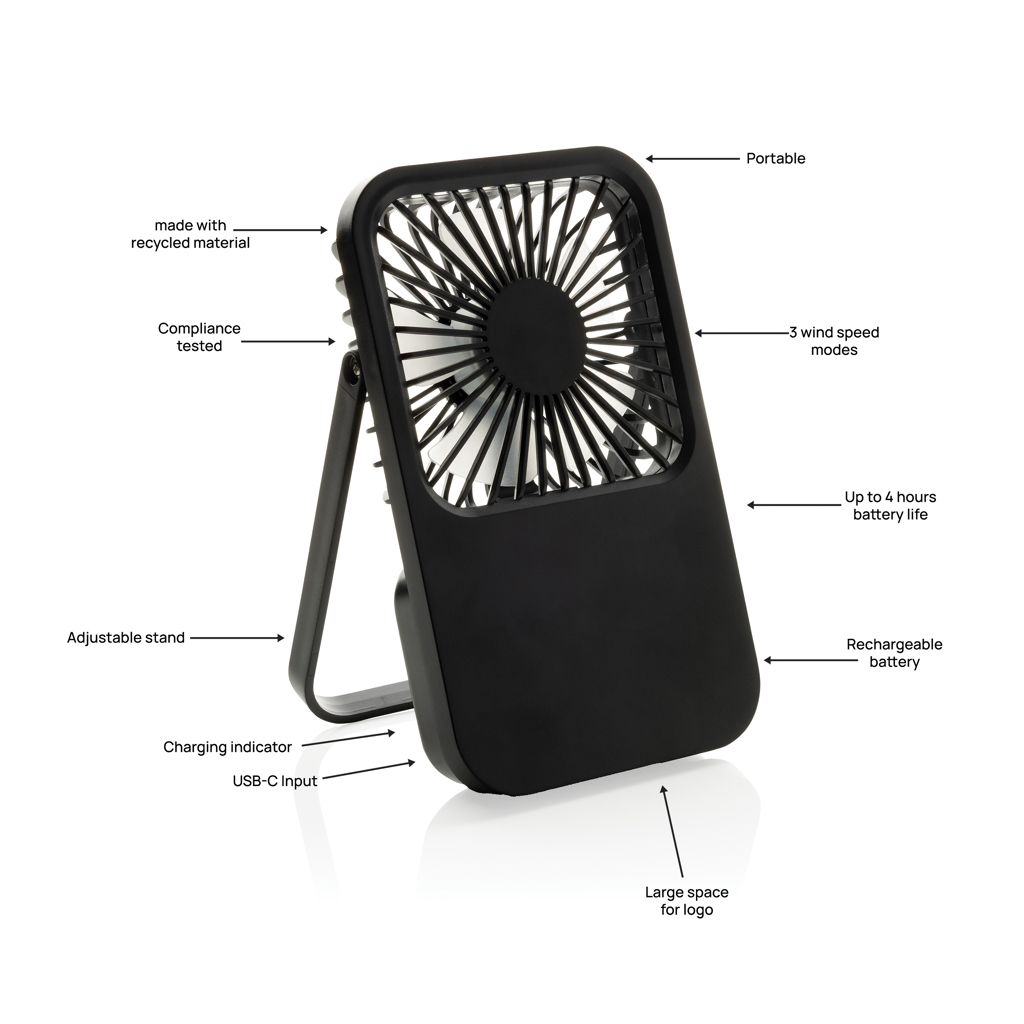Aervina RCS recycled plastic re-chargeable desk fan Aervina RCS recycled plastic re-chargeable desk fan