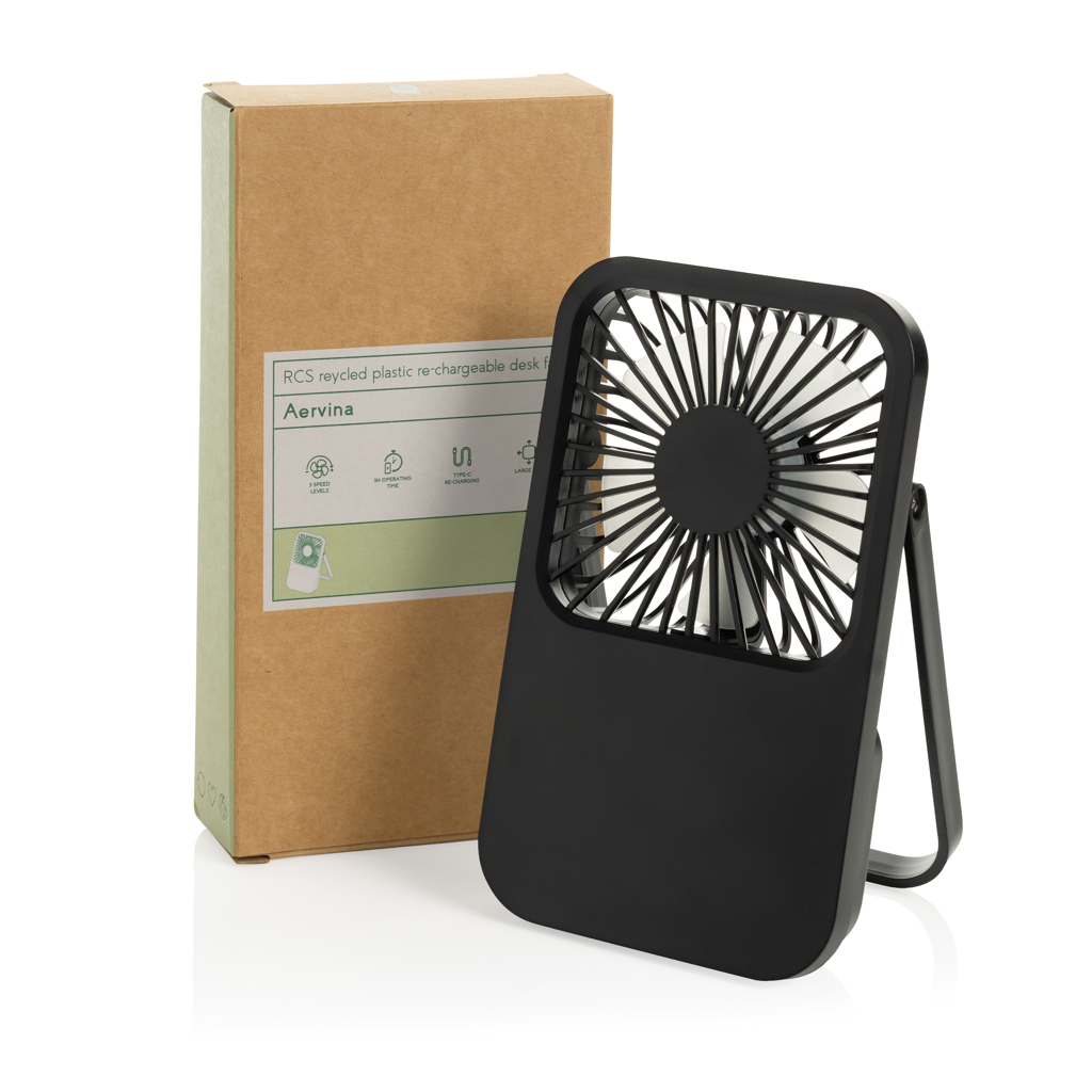 Aervina RCS recycled plastic re-chargeable desk fan Aervina RCS recycled plastic re-chargeable desk fan