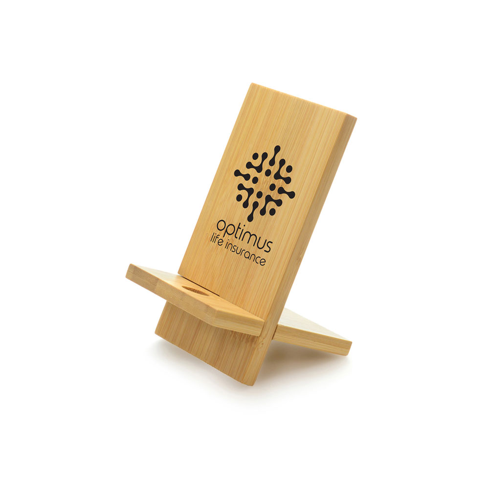 Personalised Bamboo Phone Stand with Charging Cut-Out