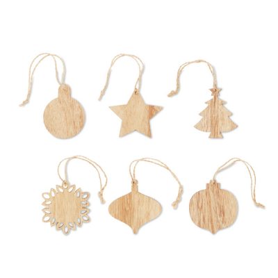 Set of 6 Beech Wood Christmas Ornaments