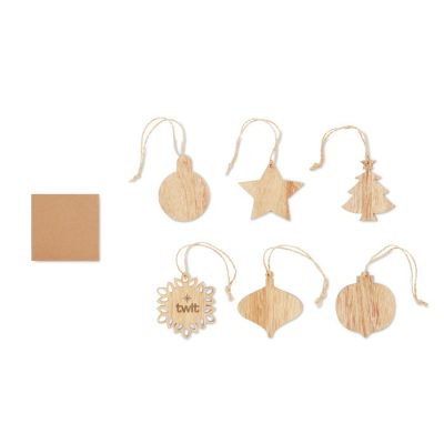 Set of 6 Beech Wood Christmas Ornaments